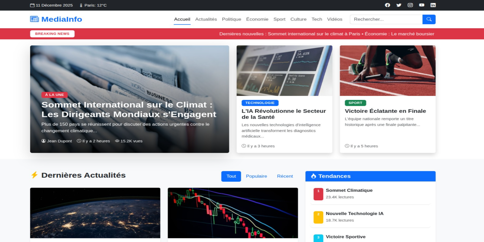 Exemple de template d'un site c'actualités